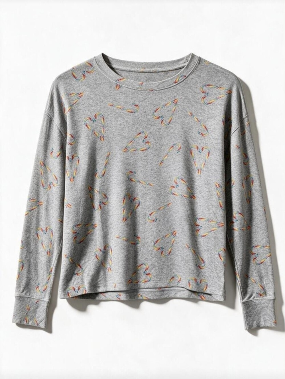 PINK Victoria’s Secret Womens Extra Small Grey Rainbow Candy Cane Pajama Top